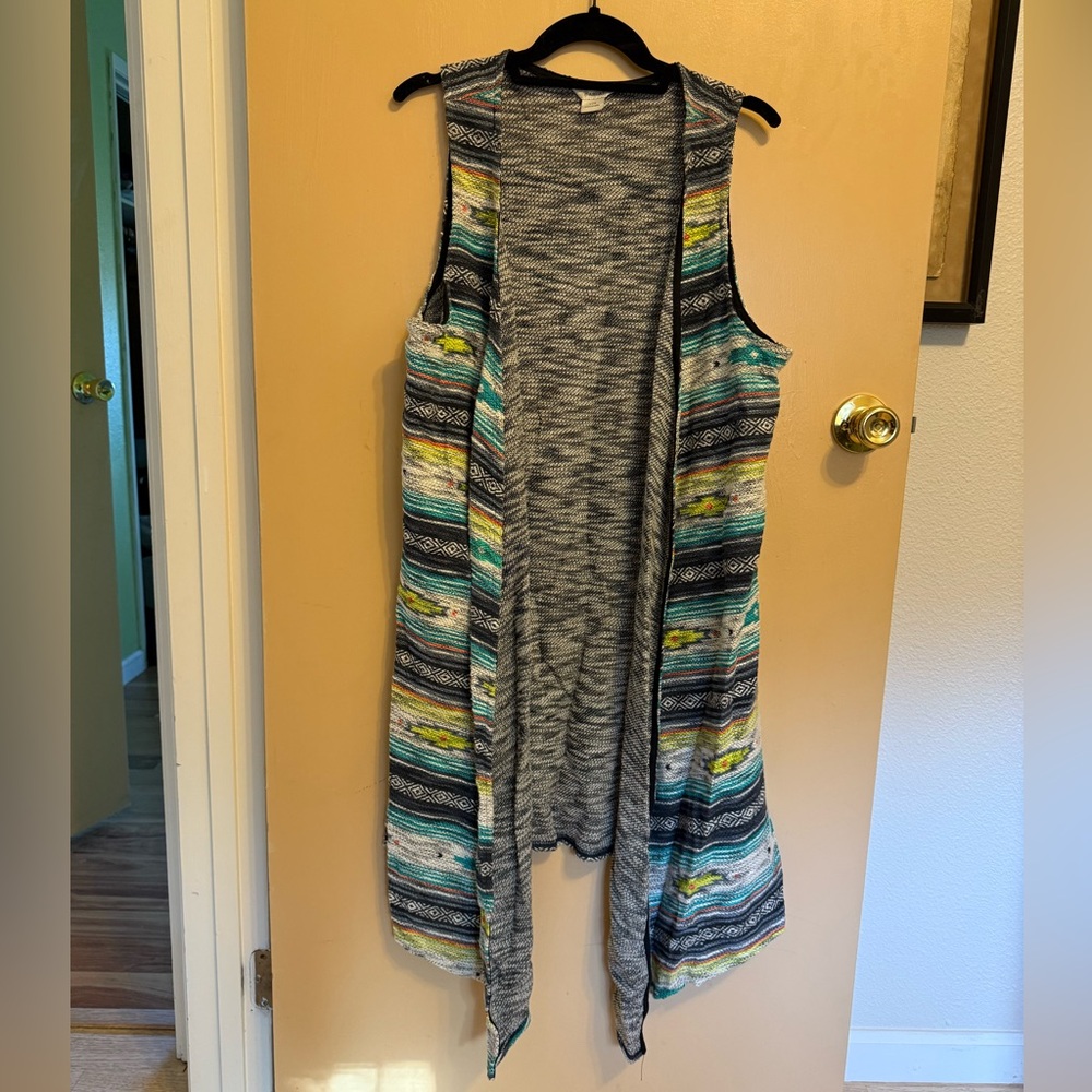 Multicolor Sleeveless Open Cardigan